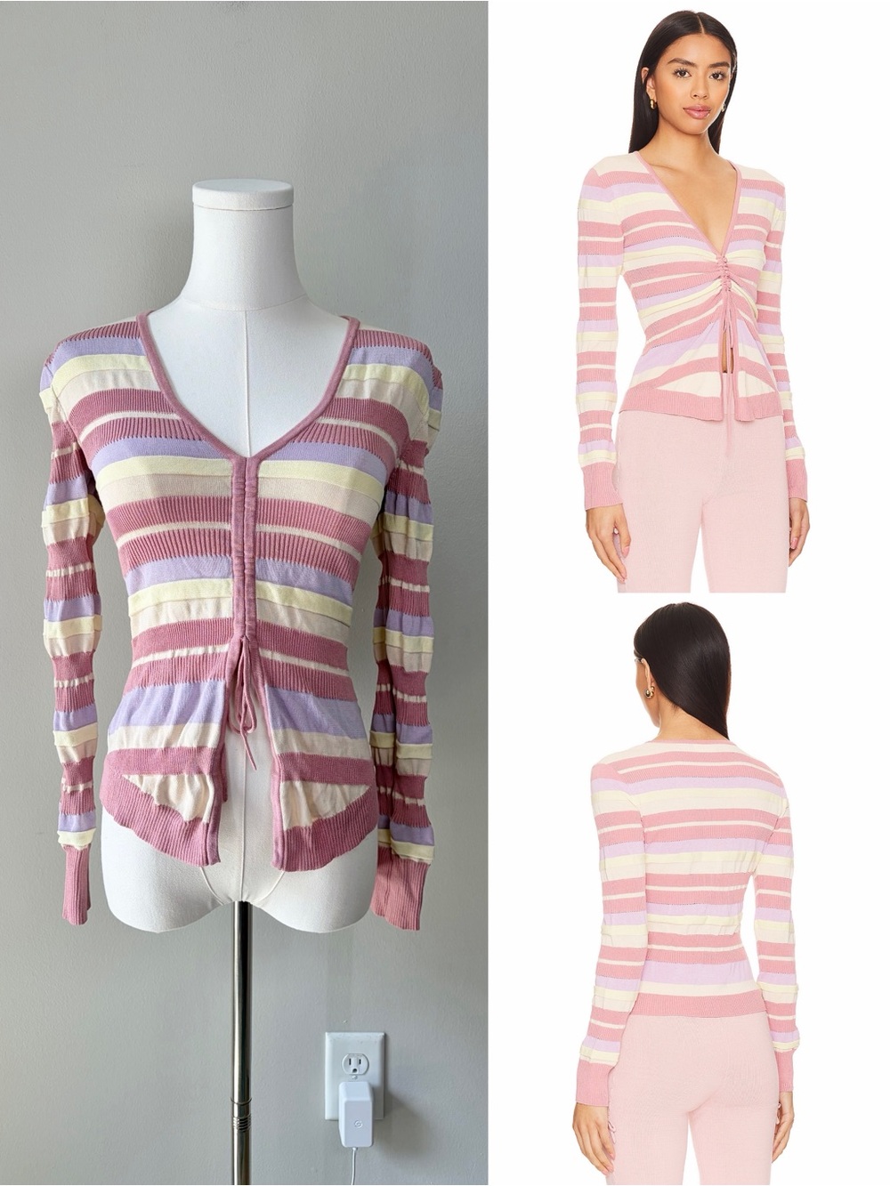 Lovers and Friends Kit Striped V-Neck Sweater in Pink & Lilac Multi Romantic